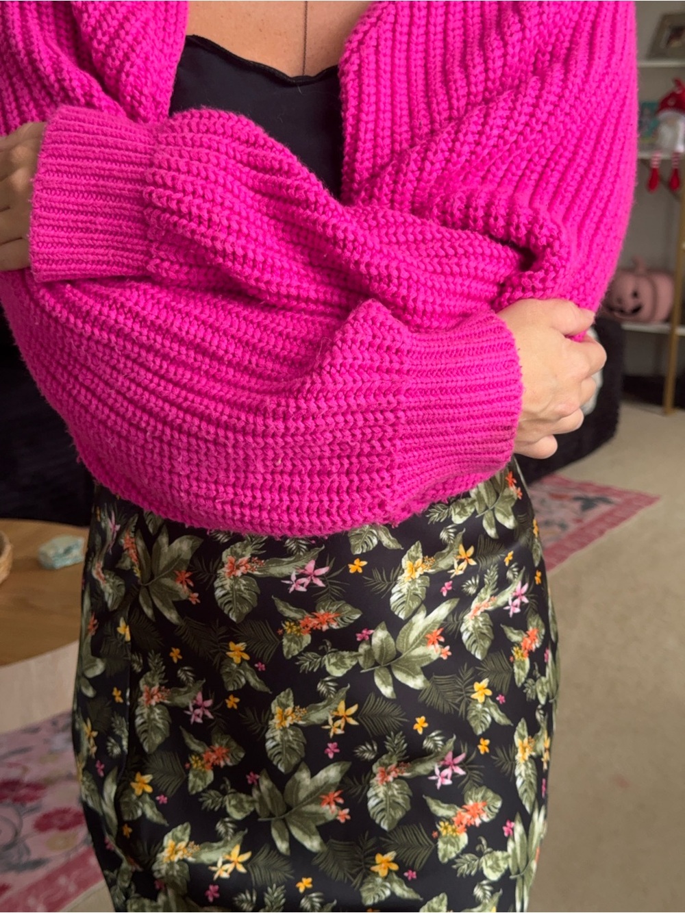 Hot Pink Chunky Knit Women's Sweater